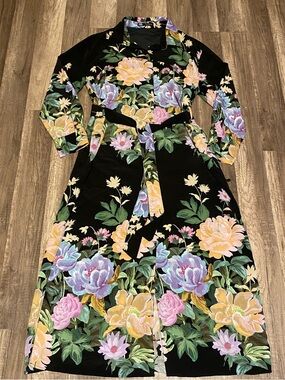 Zara Black Maxi Dress with Pastel Floral Pattern